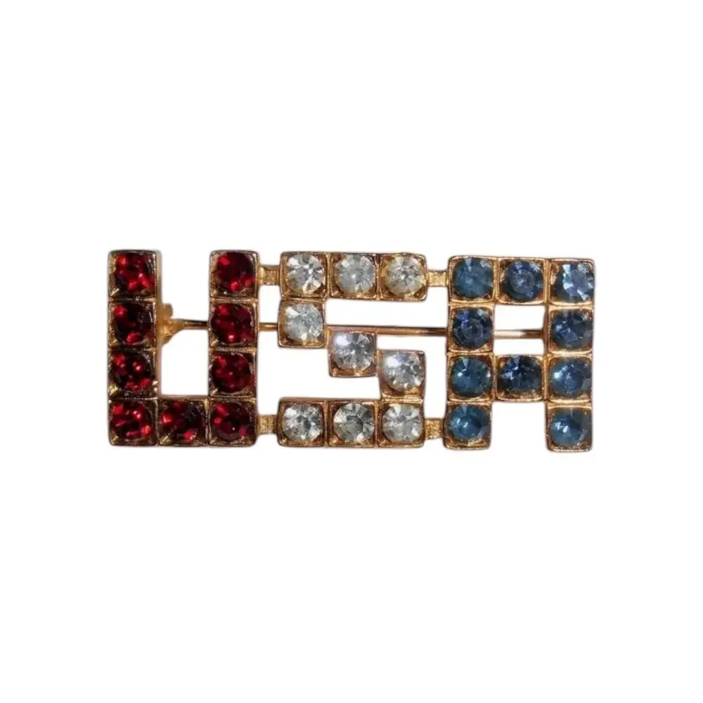 1970s Polcini USA Rhinestone Brooch, Red White Blue Bicentennial Jewelry